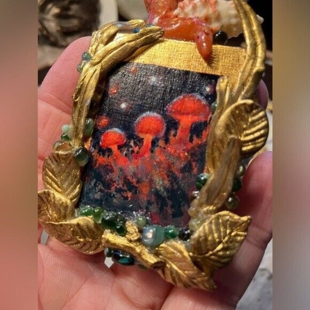 Original Painting Mushrooms Snail Art Miniature Sculpture Fantasy Artettina USA